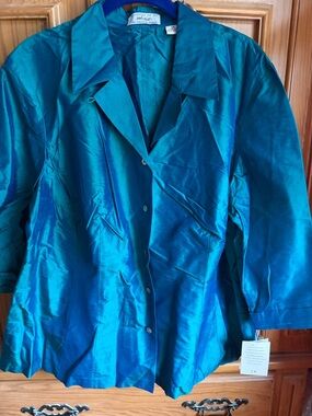 Lord & Taylor Teal Silk Button-Front vintage shirt
